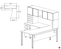 Picture of STROY Contemporary L Shape Office Desk Workstation with Overhead Storage, Frosted Modesty Panel