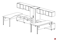 Picture of STROY Contemporary 2 Person L Shape Office Desk Workstation, Wall Mount Storage with Wardrobe Cabinet