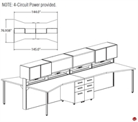 Picture of STROY Contemporary 4 Person Bench Seating Office Desk Workstation with Circuit Power and Overhead Storage