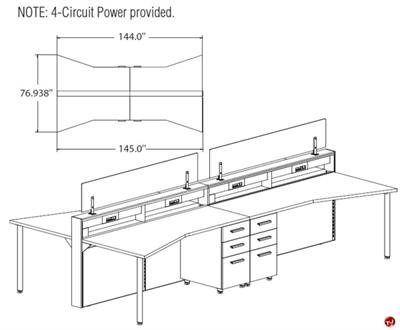 Picture of STROY Contemporary 4 Person Bench Seating Office Desk Workstation with Circuit Power