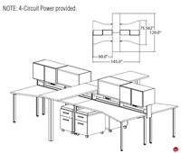 Picture of STROY Contemporary 4 Person Bench Seating Office Desk Workstation with Circuit Power and Overhead Storage