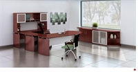 Picture of STROY Contemporary U Shape Curve Office Desk Workstation with Overhead Storage and Kneespace Credenza