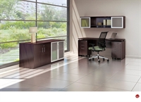 Picture of STROY Contemporary Credenza Desk with Wall Mount Storage with Glass Door Storage