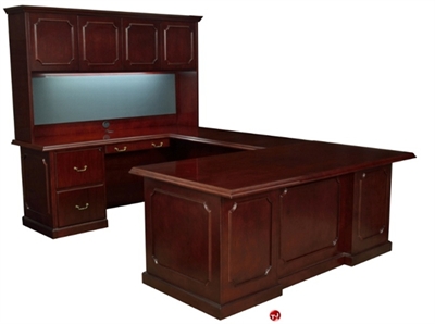 Picture of Marino Traditional Veneer U Shape Office Desk Workstation with Overhead Storage