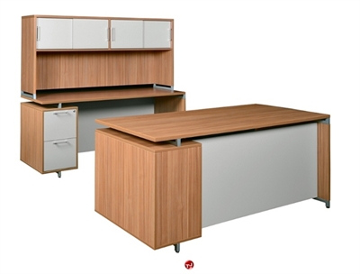 Picture of Marino Contemporary 72" Single Pedestal Desk with Kneespace Credenza and Closed Overhead Storage