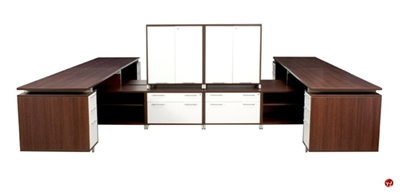 Picture of Marino Contemporary 4 Person L Shape Office Desk Workstation with Closed Overhead Storage