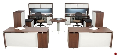 Picture of Marino Contemporary 4 Person L Shape Office Desk Workstation with Closed Overhead Storage