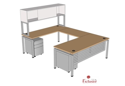 Picture of PEBLO U Shape Steel Office Desk Workstation with Closed Overhead Storage