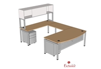 Picture of PEBLO 72" Bowfront U Shape Steel Office Desk Workstation with Overhead Storage