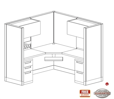 Picture of PEBLO L Shape Office Desk Cubicle Workstation with Overheads