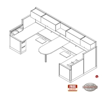 Picture of PEBLO 2 Person U Shape Office Desk Cubicle Workstation with Overheads