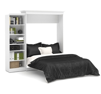 Picture of Versatile Contemporary White Queen Wall Bed with Open Bookcase