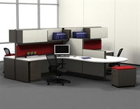 Picture of Cluster of 4 Person L Shape Office Cubicle Desk Workstation with Filing and Storage