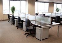 Picture of Cluster of 8 Person Bench Seating Teaming Workstation with Filing Cabinets and Power Management
