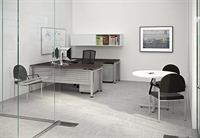 Picture of Metal U Shape Office Desk Workstation with Filing and Overhead Storage Hutch