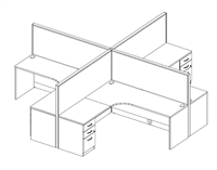 Picture of Cluster of 4 Person 72" x 72" L Shape Office Desk Cubicle Worktation, Powered