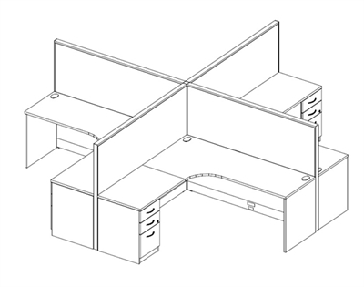 Picture of Cluster of 4 Person 72" x 72" L Shape Office Desk Cubicle Worktation, Powered