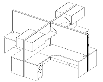 Picture of Cluster of 4 Person 72" x 72" L Shape Office Cubicle Workstation with Storage and Power