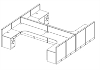 Picture of Cluster of 4 Person 72" x 72" L Shape Cubicle Desk Workstation with Power