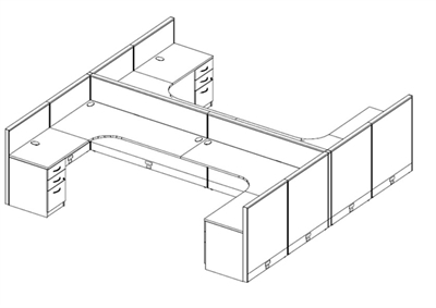 Picture of Cluster of 4 Person 72" x 72" L Shape Cubicle Desk Workstation with Power