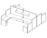 Picture of Cluser of 4 Person 72" x 72" L Shape Office Cubicle Desk Workstation with Filing and Power