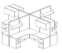 Picture of Cluster of 4 Person 72" x 72" L Shape Cubicle Workstation with Filing, Storage and Power