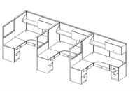 Picture of Cluster of 3 Person 72" x 72" L Shape Cubicle Workstation with Filing, Storage and Power