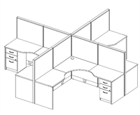 Picture of Cluser of 4 Person 72" x 72" L Shape Cubicle Desk Station with Filing and Power