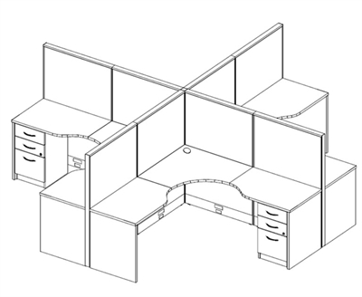 Picture of Cluser of 4 Person 72" x 72" L Shape Cubicle Desk Station with Filing and Power