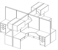 Picture of Cluster of 4 Person 72" x 72" L Shape Cubicle Workstation with Filing, Storage and Power