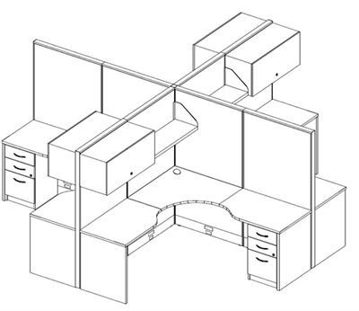 Picture of Cluster of 4 Person 72" x 72" L Shape Cubicle Workstation with Filing, Storage and Power