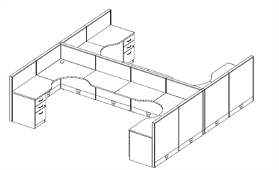 Picture of Cluster of 4 Person 72" x 72" L Shape Shared Cubicle Work Desk with Filing and Power