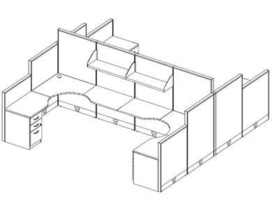 Picture of Cluster of 4 Person 72" x 72" L Shape Shared Cubicle Workstation with Filing and Power