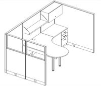 Picture of D Top L Shape Office Desk Manager's Cubicle Workstation with Filing, Storage and Power