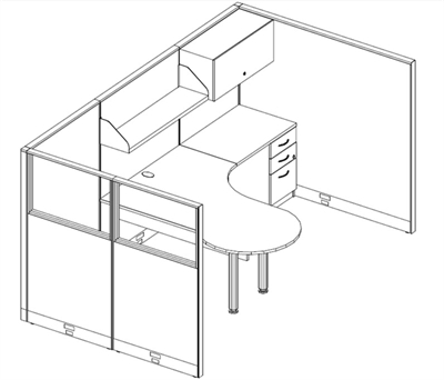 Picture of D Top L Shape Office Desk Manager's Cubicle Workstation with Filing, Storage and Power