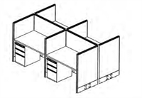 Picture of Cluster of 4 Person 48" Telemarketing Cubicle Workstation with Locking File Cabinets