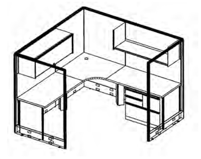 Picture of L Shape Corner Curve Cubicle Desk Workstation with Multi Filing and Storage