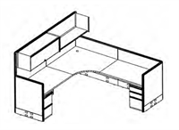 Picture of 8' x 8' Corner Curve Office Desk Cubicle Workstation with Filing and Closed Overhead Storage