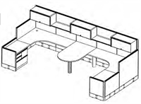 Picture of 2 Person U Shape Shared Cubicle Desk Workstation with Multi Filing and Overhead Storage