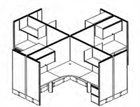 Picture of Cluster Of 4 Person L Shape Cubicle with Storage and Filing