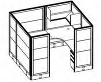 Picture of L Shape Curve Cubicle Office Desk Workstation with Overhead and Filing Storage