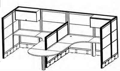 Picture of 2 Person L Shape Cubicle Office Desk Workstation with Ovehead Storage and Optional Filing