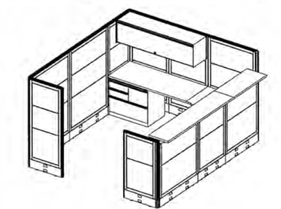 Picture of L Shape Private Reception Desk Cubicle Workstation with Overhead Storage and Multi Filing