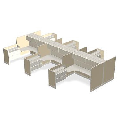 Picture of Cluster of 6 Person L Shape Cubicle Desk Workstation with Overhead and Lateral Filing Storage