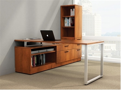 Picture of PEBLO Contemporary L Shape Office Desk Workstation with Filing and Open Bookcase