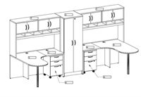 Picture of PEBLO 2 Person L Shape Office Desk Workstation with Overhead Storage and Wardrobe