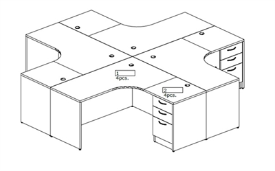 Picture of PEBLO 4 Person Shared L Shape Office Desk Workstation