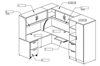 Picture of PEBLO L Shape Office Desk Cubicle Desk Workstation with Overhead, Storage and Wardrobe