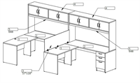 Picture of PEBLO 2 Person L Shape 72" x 72" Office Desk Workstation with Overhead Storage and Filing