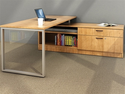 Picture of PEBLO Contemporary 72" L Shape Office Desk Workstation and Lateral File Credenza Return